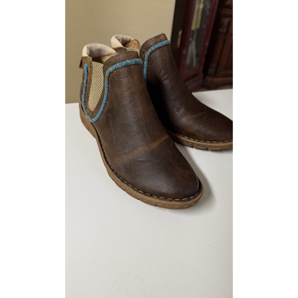 Tony Lama Brown Ankle Boots with Blue Accents